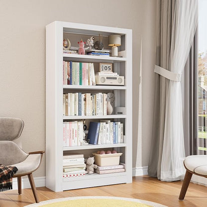 Heavy Duty Metal Bookshelf, 5 Shelf Adjustable Bookcase, 69’’ Tall Modern Bookshelves, Open Book Shelf Organizer, Large Sturdy Book Case for Living Room, Library, Office, White Book Shelf