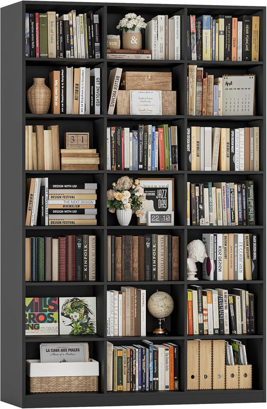 HOSTACK 86" H Triple Wide Bookshelf and Bookcase, 7 Tier Tall Bookshelf with Storage, Large Bookcase with 21 Open Display Storage Shelves, Wood Book Shelf Media CD DVD Storage for Living Room, Black