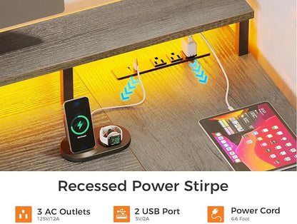 ODK L Shaped Desk with File Drawer, 66" Reversible L Shaped Computer Desk with Power Outlet & LED Strip, Office Desk with Storage Shelves, Gaming Desk with Monitor Shelf, Corner Desk, Grey Oak