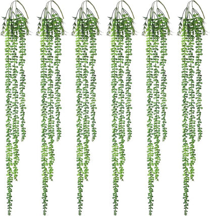 6pcs Artificial Succulents Hanging Plants, Fake Hanging Plant String of Pearls Plant, Faux Greenery Plants Draping Greenery Stems for Spring Indoor, Outdoor, Wall, Home, Backdrop, Garden