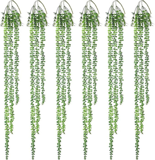 6pcs Artificial Succulents Hanging Plants, Fake Hanging Plant String of Pearls Plant, Faux Greenery Plants Draping Greenery Stems for Spring Indoor, Outdoor, Wall, Home, Backdrop, Garden