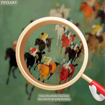 Framed Vintage Abstract Wall Art, Retro Horse Racing Scene Poster Prints, Modern Classic Equestrian Canvas Artwork, Energetic Vibrant Sports Wall Decor for Living Room Office Game Room 8x10in