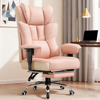 GTPLAYER Big and Tall Office Chair, Wide Ergonomic Gaming Chair with Deluxe Embossing Designed Leather with Foot Rest,150°Reclining Adjustable Soft Armrests Pocket Spring Back Support and Pillow