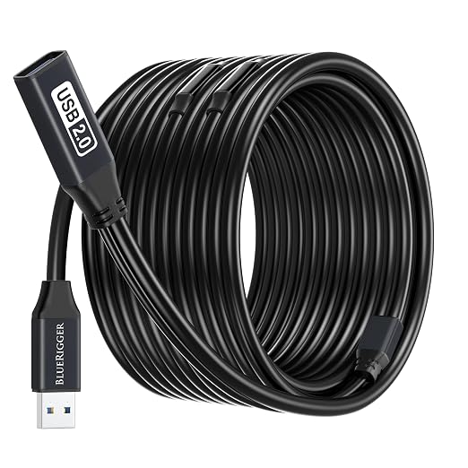 BlueRigger 2.0 Active USB Extension Cable 100FT (USB Extender Cord, 480 Mbps, Male to Female, in-Wall CL3 Rated) Long USB Extension Cord for Webcam, VR Headset, Printer, Hard Drive, Keyboard, Mouse