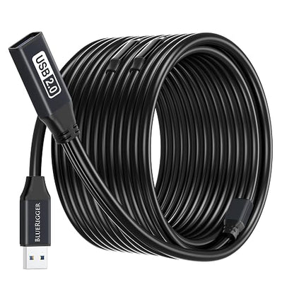 BlueRigger 2.0 Active USB Extension Cable 100FT (USB Extender Cord, 480 Mbps, Male to Female, in-Wall CL3 Rated) Long USB Extension Cord for Webcam, VR Headset, Printer, Hard Drive, Keyboard, Mouse
