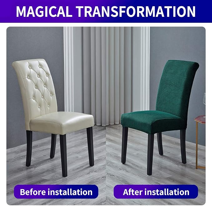 Chair Covers for Dining Room Set of 4, Stretchy Dining Chair Covers, Textured Jacquard Kitchen Chair Slipcovers, Classy Decor for Home and Banquet (Hunter, 4 Pack)