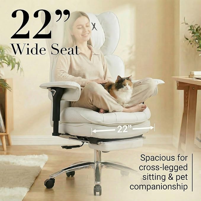 Efomao Big & Tall Desk Chair, Wide Executive Office Chair with Footrest White