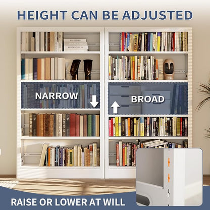 71" Metal Bookshelf, 5 Tier Library Bookcase with Adjustable Shelves, Heavy Duty Bookshelves and Bookcases, Modern Book Shelf Tall Book Case for Living Room, Office (White, 37.4" Wide)
