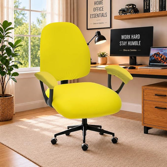 Stretchable Split Office Chair Seat Covers - Universal Stretch Computer Chair Slipcover - Washable Rotating Backrest Coverings & Cushion Protectors & Armrest Covers for Dogs, Cats, Pets, Yellow