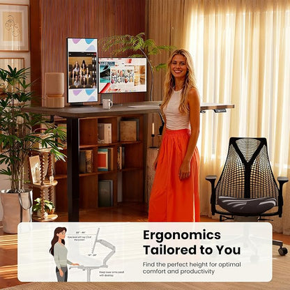 ErGear Height Adjustable Electric Standing Desk, 44 x 24 Inches Sit Stand up Desk, Memory Computer Home Office Desk, Dark Walnut