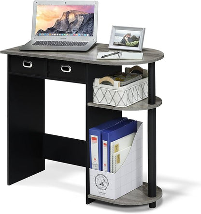 Furinno Go Green 32-Inch Brown Computer Desk, Office Desk with 2 Side Shelves and Storage Bins, Rectangular Home Office Desk, Gaming Desk for Home Office, Bedroom, Study Room, Grey Oak