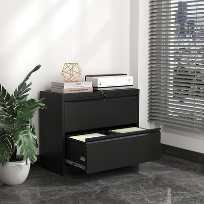2 Drawer File Cabinet,Metal Lateral Filing Cabinet with Lock,Home Office Storage Organizer Cabinet for Legal/Letter/A4/F4 Size Files,35.5" W,Black