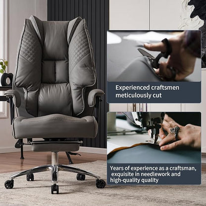 EXCEBET Big and Tall Office Chair 400lbs Wide Seat, Leather High Back Executive Office Chair with Foot Rest, Ergonomic Chairs Lumbar Support for Lower Back Pain Relief (Grey)