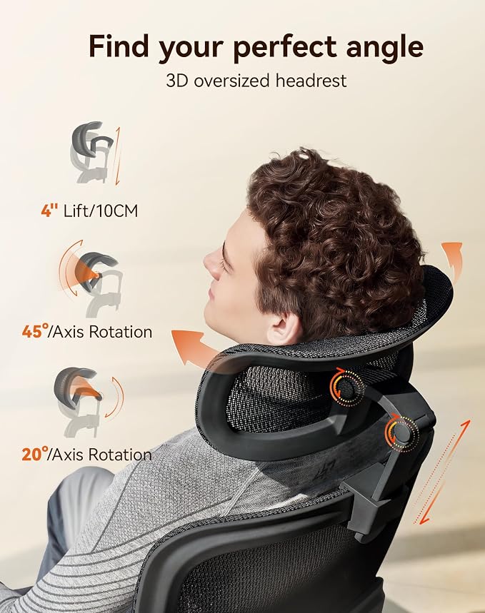 SIHOO B100 PRO Ergonomic Office Chair with Footrest, Mesh Office Chair with Adaptive Lumbar Support, Computer Chair with Wide Headrest, Desk Chair with 360° Rotatable Flip-Up Armrests, Jet Black