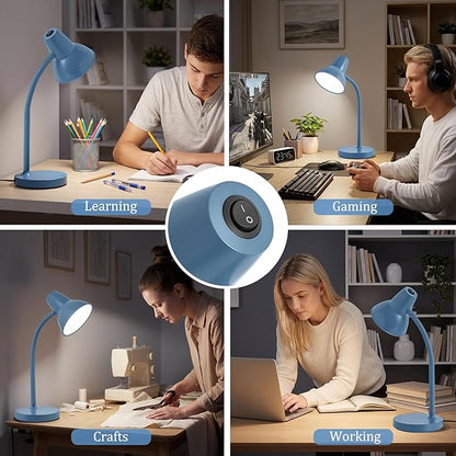 LED Desk Lamp with Flexible Gooseneck, Eye-Caring 4.5W Energy-Saving Study Lamps, Anti-tip Heavy Duty Bedside Reading Light, Desk Lamps for College Dorm Room, Home Office, Modern Lamp with 1.6m Cord