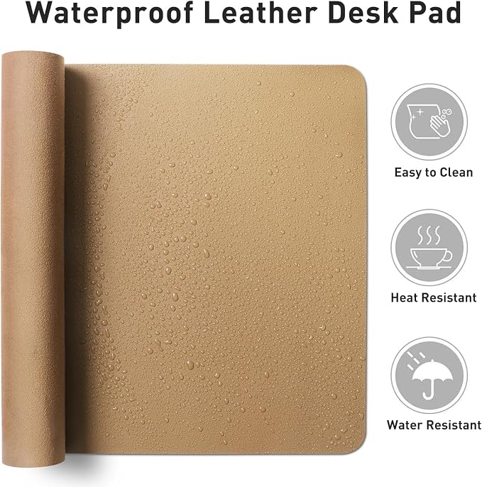 Aothia Faux Leather Desk Mat, Waterproof Desk Pad (Khaki, 48" x 17") | One large surface for your keyboard, laptop and mouse, reducing desktop clutter without a separate mouse pad