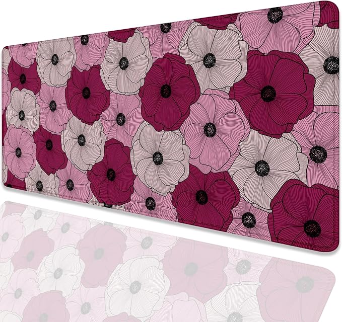 Abstract Floral Mouse Pad Desk Pad,Boho Art Flowers Extended Gaming Mouse Mat with Stitched Edges Non-Slip Waterproof Rubber Base Mous Mat for Office Home Game Desk Pad(27.5X11.8 in)