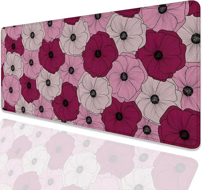 Abstract Floral Mouse Pad Desk Pad,Boho Art Flowers Extended Gaming Mouse Mat with Stitched Edges Non-Slip Waterproof Rubber Base Mous Mat for Office Home Game Desk Pad(27.5X11.8 in)