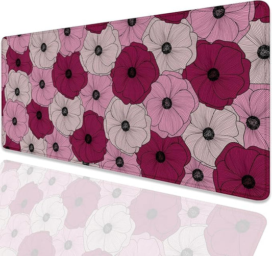 Abstract Floral Mouse Pad Desk Pad,Boho Art Flowers Extended Gaming Mouse Mat with Stitched Edges Non-Slip Waterproof Rubber Base Mous Mat for Office Home Game Desk Pad(27.5X11.8 in)