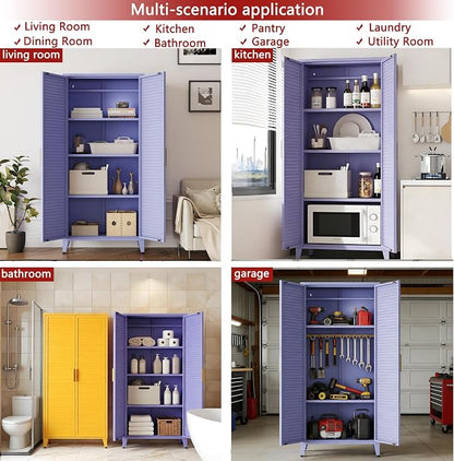 61" Tall Metal Pantry Cabinet with Lock and 3 Adjustable Shelves,Freestanding Heavy Duty steel Storage Locker,Purple Metal Cabinets for Kitchen,Living Room,Laundry,Garage,61" H X 27.6" W X 13.8" D