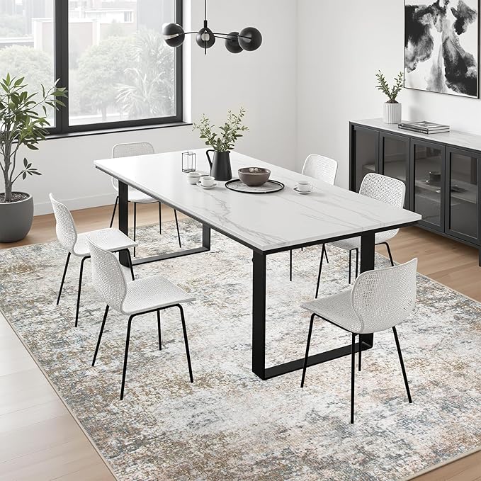 5x5 Area Rug Living Room Rug: Washable Modern Abstract Soft Thin Rug Indoor Floor No Slip Stain Resistant Carpet for Bedroom Dining Room Farmhouse Nursery Home Office - Brown Grey