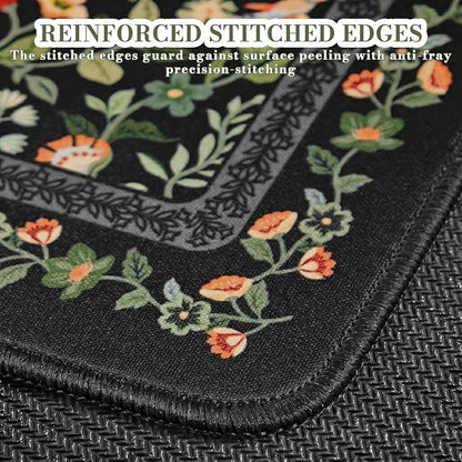iCasso Aesthetic Small Floral Mouse Pad, Mini Portable Travel Mousepad, Anti-Slip and Comfortable Cloth Mouse Mat 7.9"x9.5" with Stitched Edges for Computer, Laptop, Office, Home(Black)