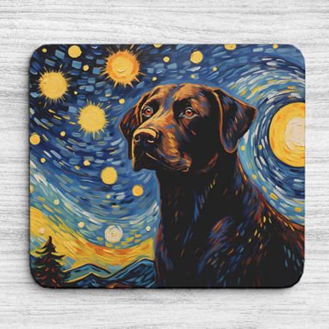 Starry Night Dog Mouse Pad for Home Office Gaming Working Desk Computer Desktop Accessories Non-Slip Rubber Mouse Pad for Dog Lovers (Labrador)