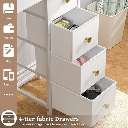 Small White Desk with Drawers for Bedroom, 35.4 Inch Kids Girls Teens Student Writing Desk with Storage, Reversible Study Table, White Computer Desk for Home Office, Makeup Vanity Desk for Small Space