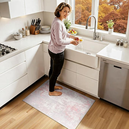 RELEANY Washable Area Rugs 2'x3' Non-Slip Modern Abstract Soft for Living Room Entryway Bedroom Kitchen, Print Pattern, Grey Pink