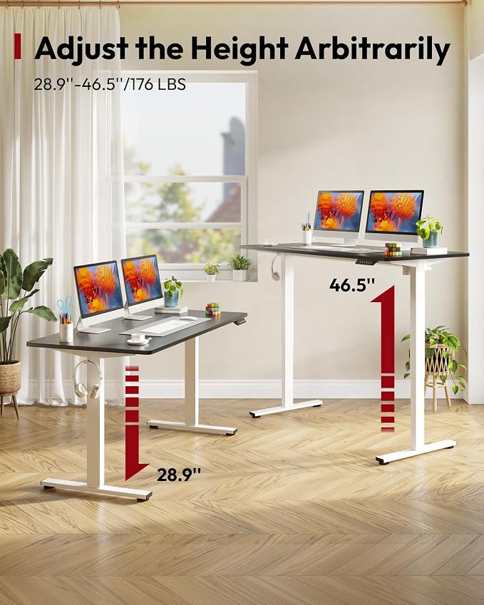 SANODESK Electric Standing Desk 48 x 30 Inches Whole-Piece Desktop Height Adjustable Stand Up Desk w/6-Button Controller Ergonomic Computer Desk for Home Office, White Frame + Black Tabletop