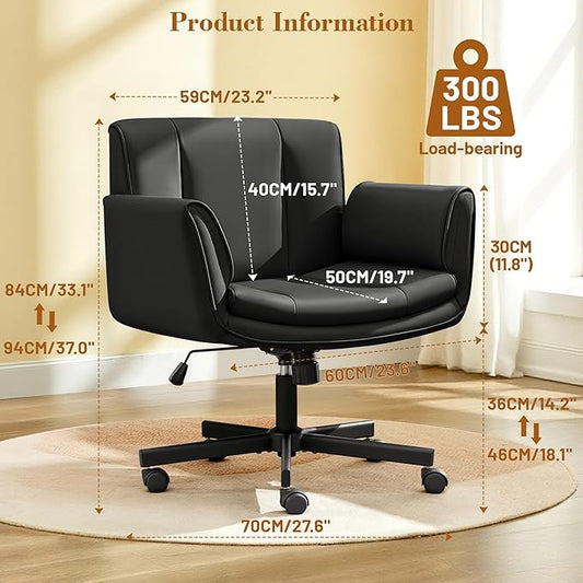 HeroSet Criss Cross Chair with Wheels & Armrests,Comfy Wide Vanity Chair,Scratch-Resistant Pu Leather Cross Legged Desk Chair,Height Adjustable Computer Office Desk Chairs for Home,Makeup,Bedroom