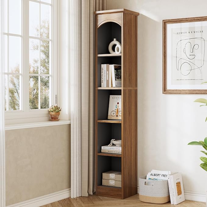 LITTLE TREE 70.9" Tall Bookshelf, 5-Tier Open Bookcase with Cubes, Bookshelves with Storage Space, Freestanding Narrow Bookcase for Home Office, Brown, 2 Pack
