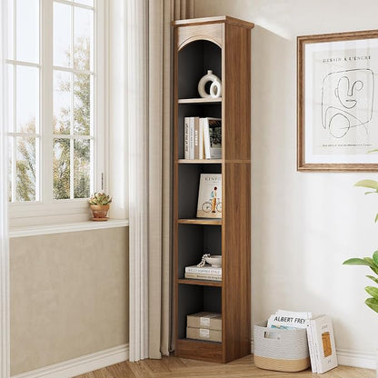 LITTLE TREE 70.9" Tall Bookshelf, 5-Tier Open Bookcase with Cubes, Bookshelves with Storage Space, Freestanding Narrow Bookcase for Home Office, Brown, 3 Pack