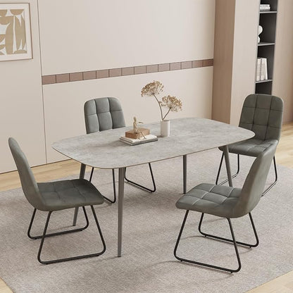 HIPIHOM 55.1'' Modern Dining Table Set for 4, Gray Wood Table with 4 Faux Leather Chairs, Kitchen & Dining Room Furniture Set, Space-Saving Table and Chairs for Apartment, Home, Small Spaces