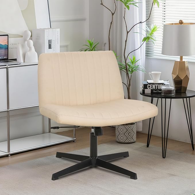 FDW Criss Cross Chair Armless Cross Legged Office Desk Chair Adjustable Swivel Ergonomic Desk Chair No Wheels U Shaped Backrest with Wide Seat Native Sponge Computer Task Vanity Chair for Home Office