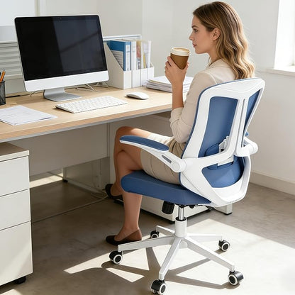 Ergonomic Office Chair - 350LB Comfy Desk Chairs with Lumbar Back Support, Mesh Computer Chairs with Wheels and Arms for Home Office, Study (Blue-Without Headrest)