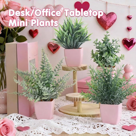 summer flower 4 Pack Small Fake Plants in Pink Pot Artificial Plant Indoor Eucalyptus Wheat Grass Ferns Rosemary Faux Greenery for Room Decor Home Office Desk Bathroom Kitchen Living Room Decorations