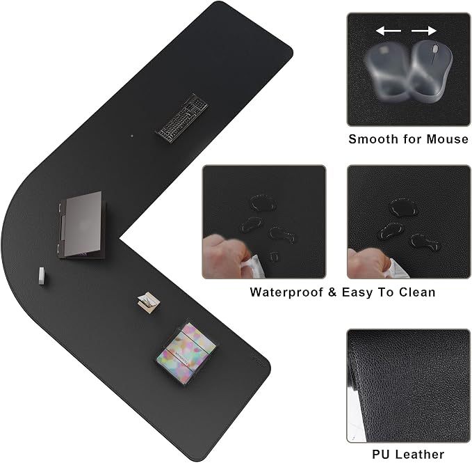 Mydours 61" x 85" x 24" L Shaped Desk Pad (Black), Extra Large Dual-Sided PU Leather Corner Desk Mat Protector for Home Office Computer Gaming