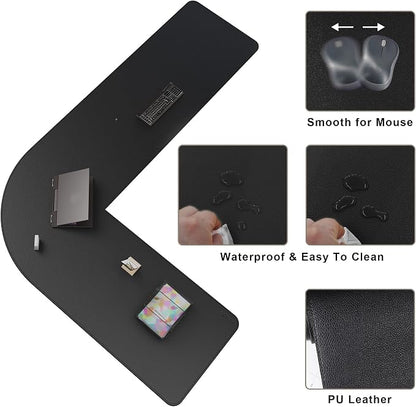 Mydours 61" x 85" x 24" L Shaped Desk Pad (Black), Extra Large Dual-Sided PU Leather Corner Desk Mat Protector for Home Office Computer Gaming