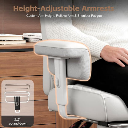 Vonesse Big and Tall Office Chair, Desk Chair with Soft Adjustable Armrests, Ergonomic High Back Gaming Chair with Lumbar Support, Executive Computer Chairs with Footrest (PU Leather,White)