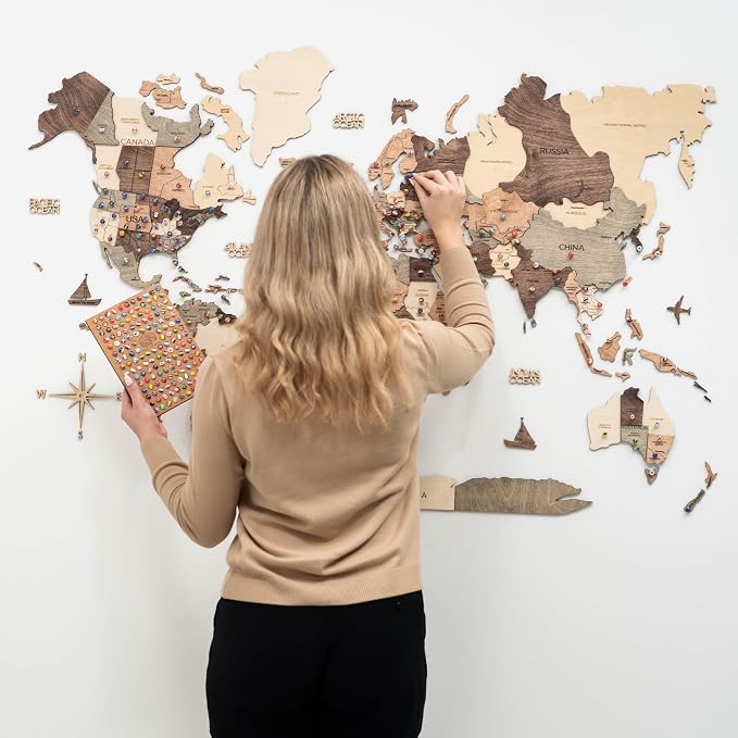Enjoy The Wood 3D Wooden World Map Wall Art - Large Travel Map with Pins for Art Decor - Decorative Map of the World for Home, Office - Travel Wall Art Housewarming Gift Idea (Smokey, XL, Unframed)