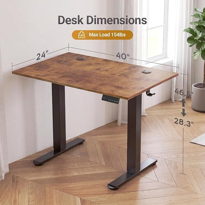 Claiks Electric Standing Desk 40x24 Inches, Adjustable Height Motorized Sit Stand Desk with 3 Memory Presets&Cable Management, Space-Saving Computer Workstation for Home Office&Bedroom, Rustic Brown