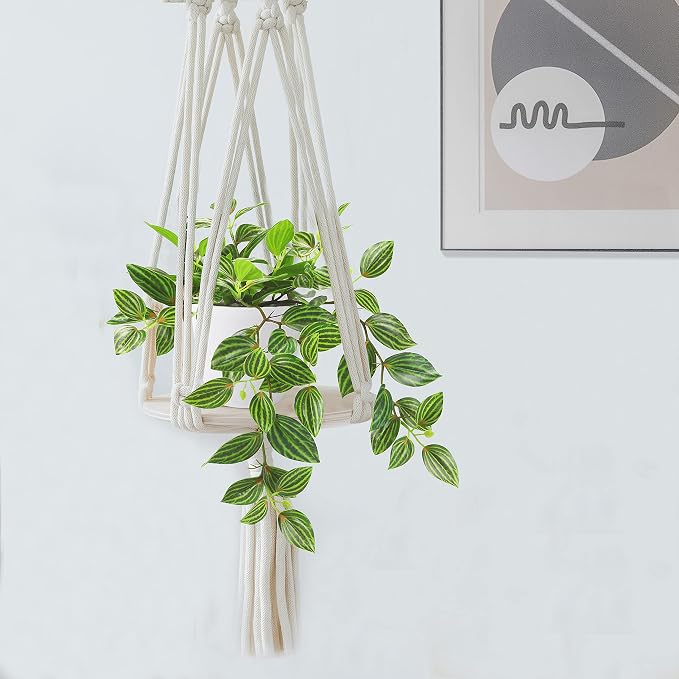 SOGUYI Fake Plants, Artificial Plants 15 Inch Faux Peperomia Watermelon Plants for Indoor Outdoor Decor,Realistic Artificial Hanging Plants in Pot for Home Office Perfect Housewarming Gift