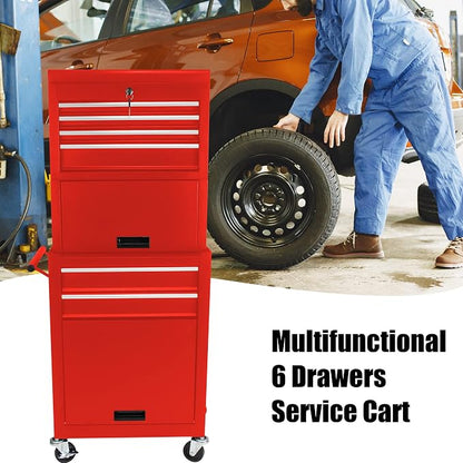 RYH 6 Drawers Rolling Tool Chest & Tool Box on Wheels | Heavy Duty Metal Cart with Ball Bearing Drawers | Fits US General Tool Box for Garage Storage (Red, 6 Drawers 3 in 1/51.99" H × 20.87" W)