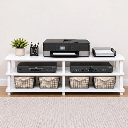Furinno Turn-S-Tube Toolless Assembly 3-Tier TV Stand, Entertainment Center for TV up to 55 Inch, Wide Printer Stand with Storage Shelf, for Living Room, Bedroom, White