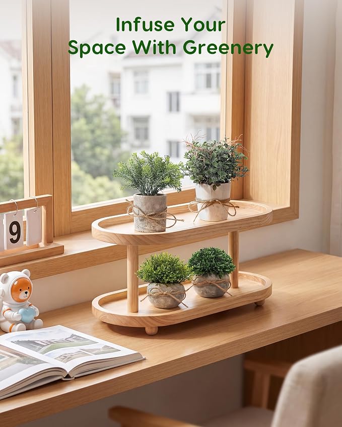 Velener 4 Pack Small Fake Plants Potted Eucalyptus Plants for Home Decor, Boxwood Artificial Plants Indoor, for Bathroom Bedroom Kitchen Office Farmhouse Room Shelf Decor