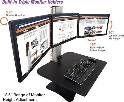 Victor DC475 High Rise Electric Triple Monitor Standing Desk Converter | Three Large Monitor Sit-Stand Desk | 28” Wide Work Surface | Compatible with Any Standard Desk | Adjustable Monitor Holder