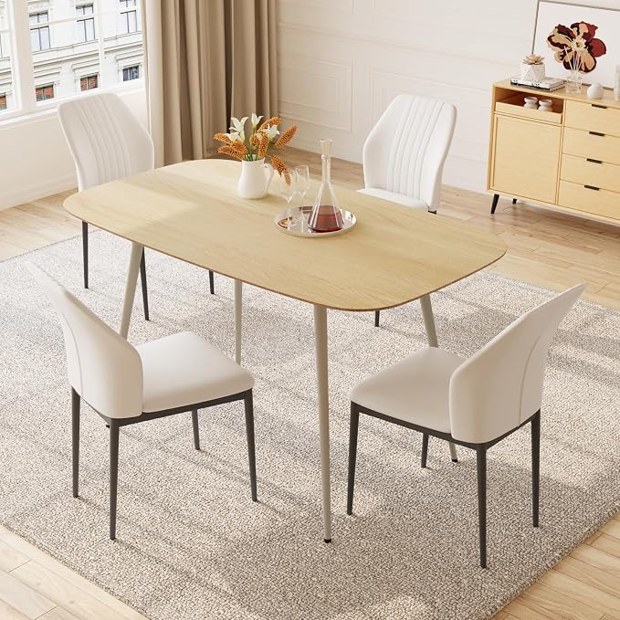 HIPIHOM 47.2'' Modern Farmhouse Dining Table, Wooden Rectangular Dining Table with Metal Legs for 4 People for Dining Room, Kitchen, Living Room (Cat Scratch Table, 47.2")