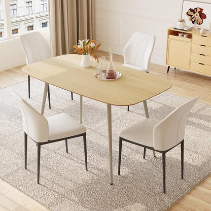 HIPIHOM 47.2'' Dining Table Set for 4,Modern Wood Dining Table,Leather Dining Chairs 4,Table and Chairs Set of 4,Ideal for Kitchen Dining Room (Cat Scratch Table + 4 White Chairs, 47.2")