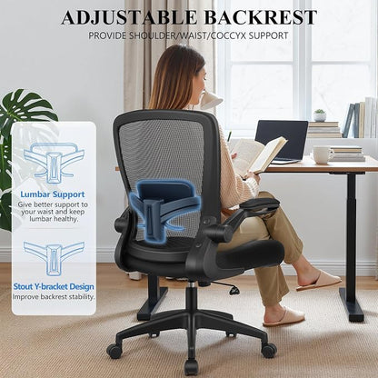FelixKing Office Chair, Ergonomic Desk Chair Breathable Mesh Chairs Adjustable High Back Lumbar Support Flip-up Armrests, Executive Rolling Swivel Comfy Computer Chairs Home Office Black